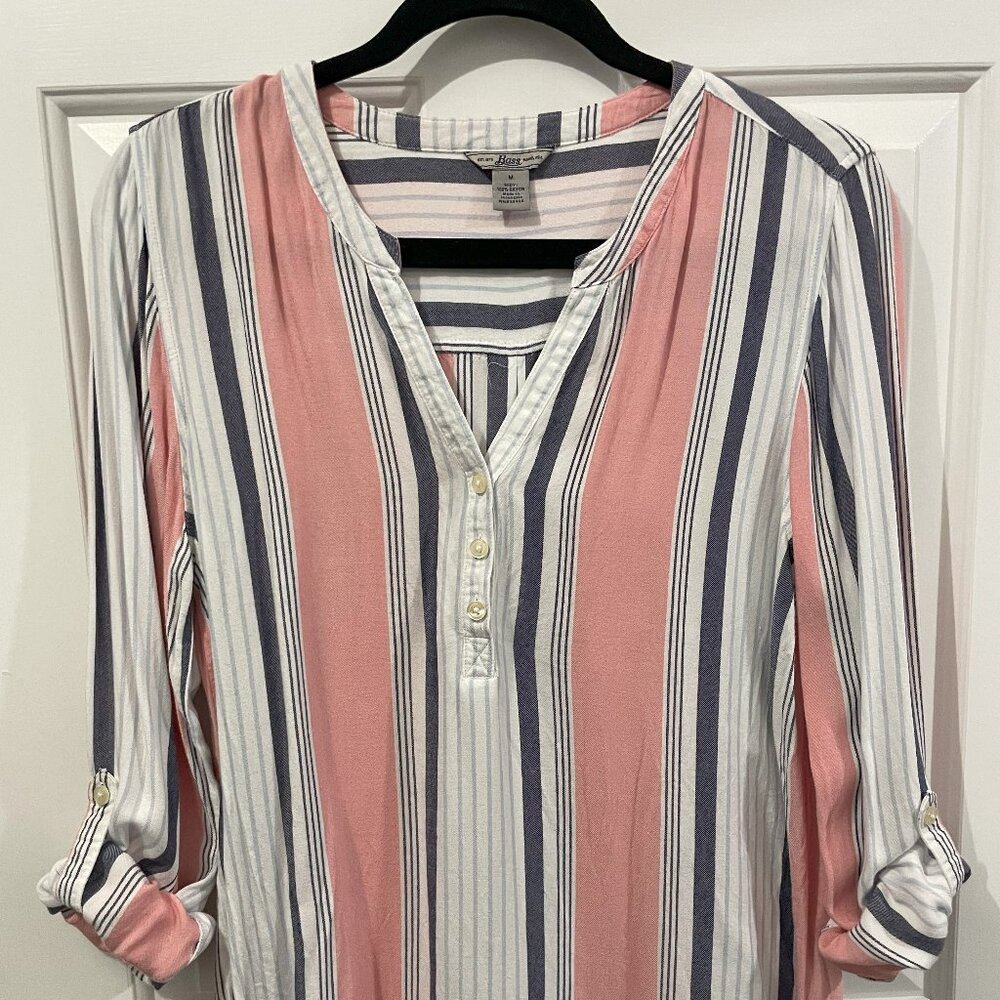 Bass Blouse Blue White and Peach Size M